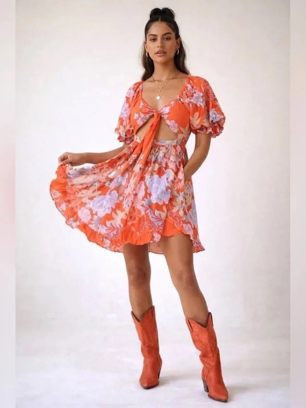 Spell & The Gypsy Collective Lily Playdress Red Floral Cutout Mini Dress M NWT